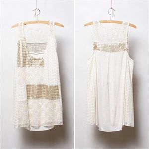 Anthropologie Cream and Gold Lace Patchwork Tank